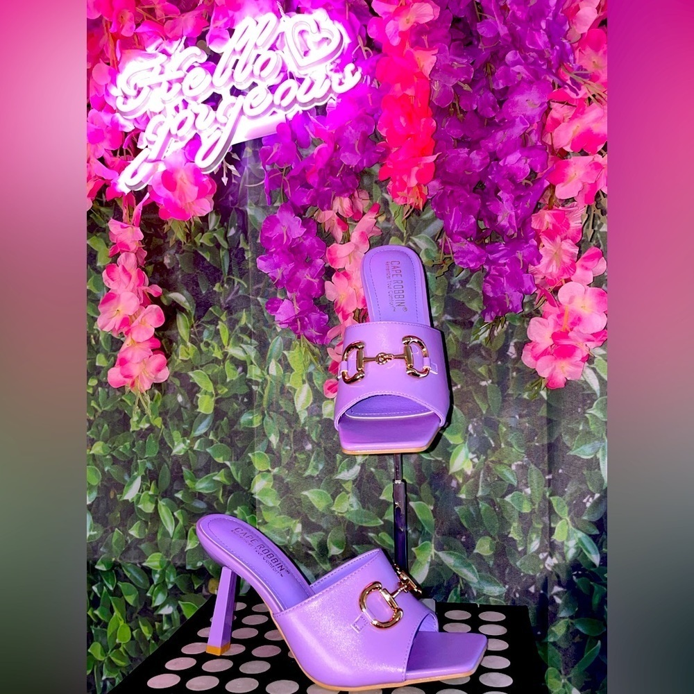 Purple Gold Buckle Heels